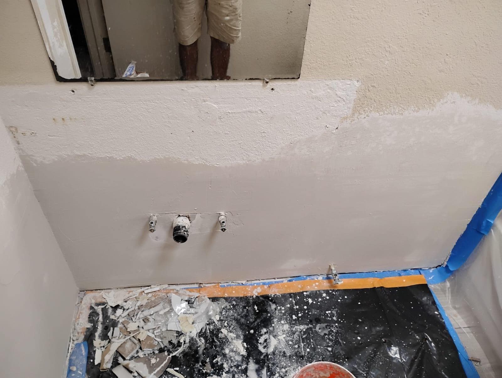 Gallery photos for Bathroom Transformation in Progress Exposed Pipes to Elegant Vanity: Image #1