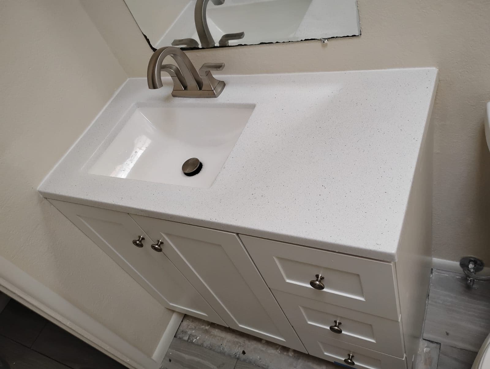 Gallery photos for Bathroom Transformation in Progress Exposed Pipes to Elegant Vanity: Image #2