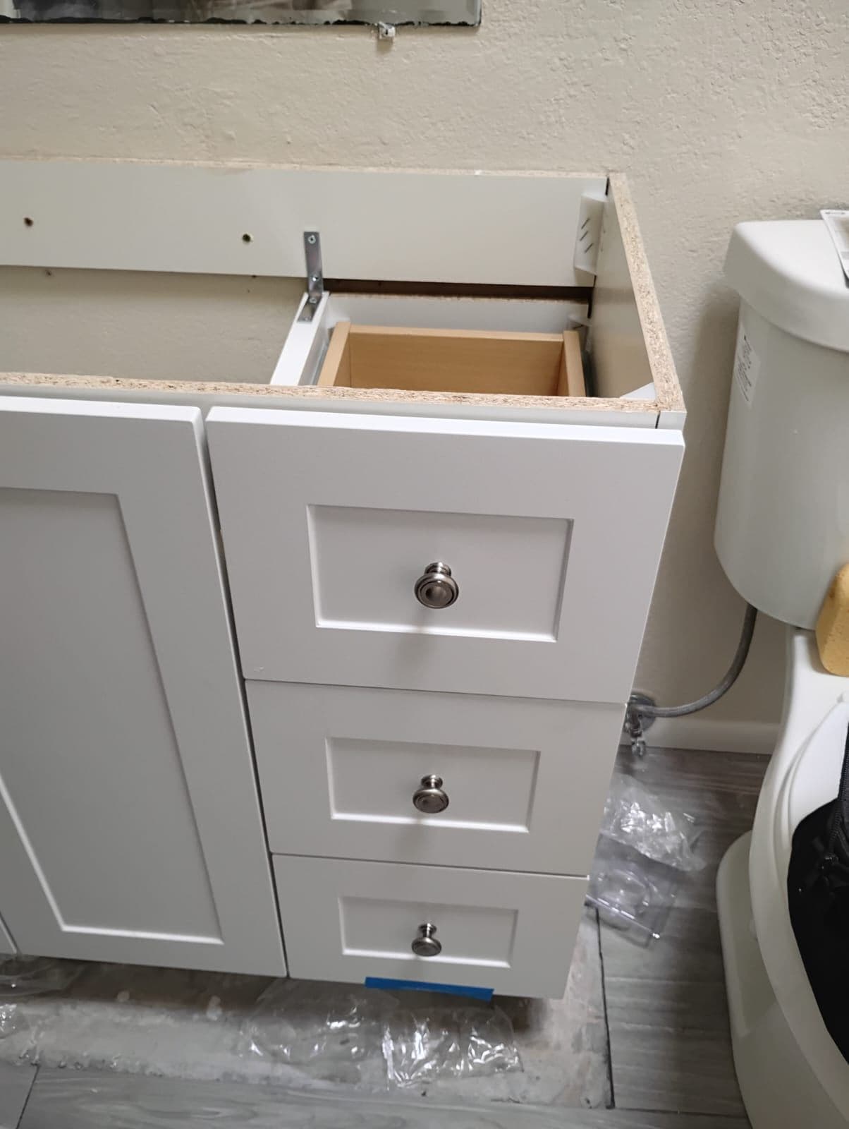 Gallery photos for Bathroom Transformation in Progress Exposed Pipes to Elegant Vanity: Image #3
